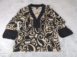C'est City August Silk Women's Black & Gold Metallic Sparkle Silk Blouse Size XL